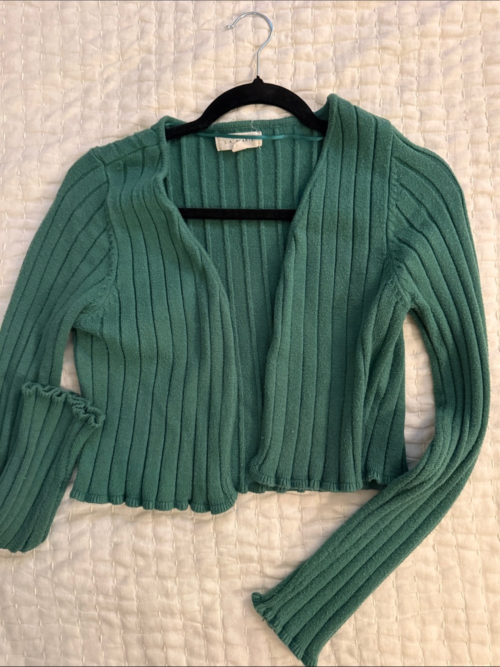 Green Ribbed Open-Front Women's  Sweater Cardigan